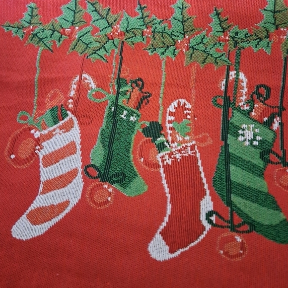 Tapestry Christmas stockings thick rope handles zip top TOTE bag holly Canvas - Picture 4 of 5